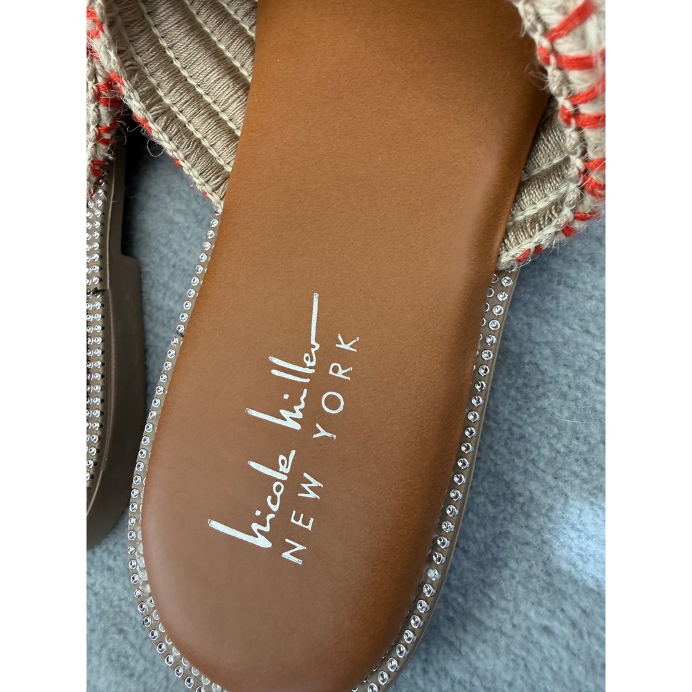 Nicole Miller‎ Kesty Slide Sandal 8.5 Tan Orange Boho Rhinestone Jute Espadrille - Picture 6 of 8
